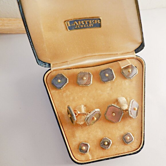 ANTIQUE PLATIUM CLAD CUFFLINKS STUDS Complete set - Picture 1 of 3